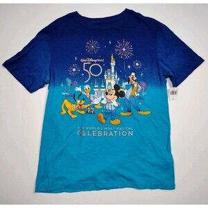 Walt Disney World 50th Anniversary T Shirt Mickey Mouse Blue Ombre Small NEW